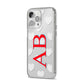 Heart Print Initials iPhone 14 Pro Max Clear Tough Case Silver Angled Image