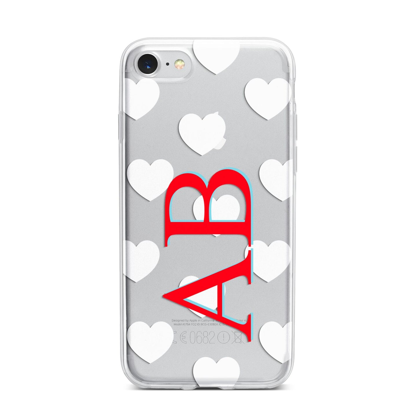 Heart Print Initials iPhone 7 Bumper Case on Silver iPhone