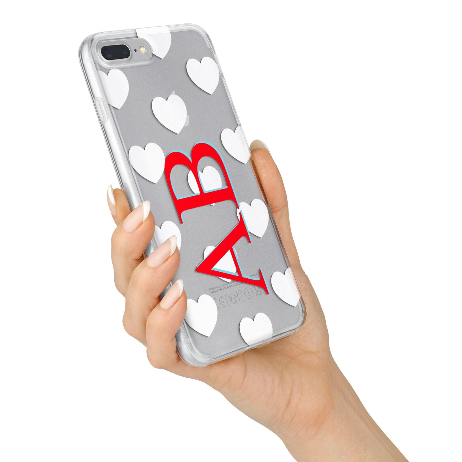 Heart Print Initials iPhone 7 Plus Bumper Case on Silver iPhone Alternative Image