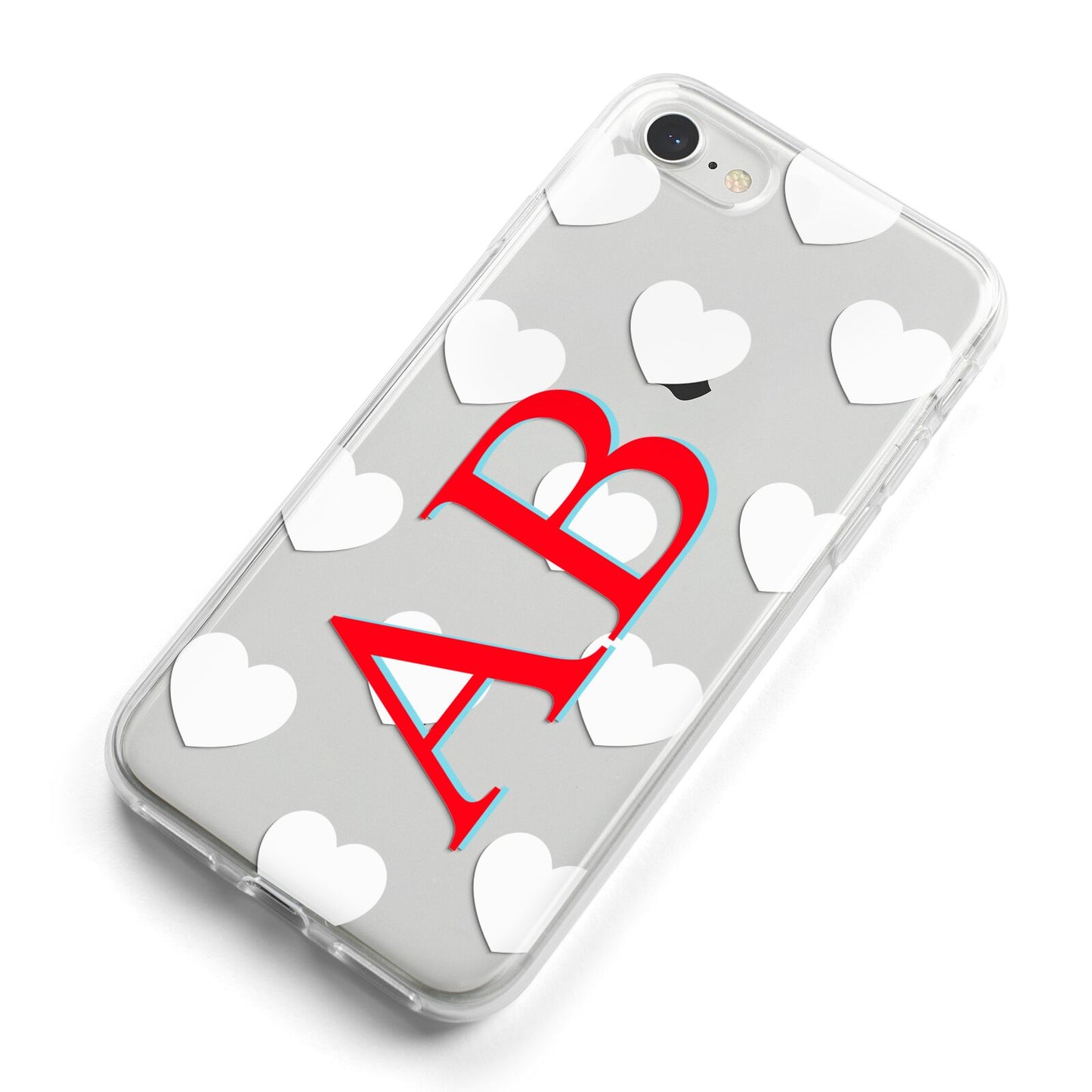 Heart Print Initials iPhone 8 Bumper Case on Silver iPhone Alternative Image