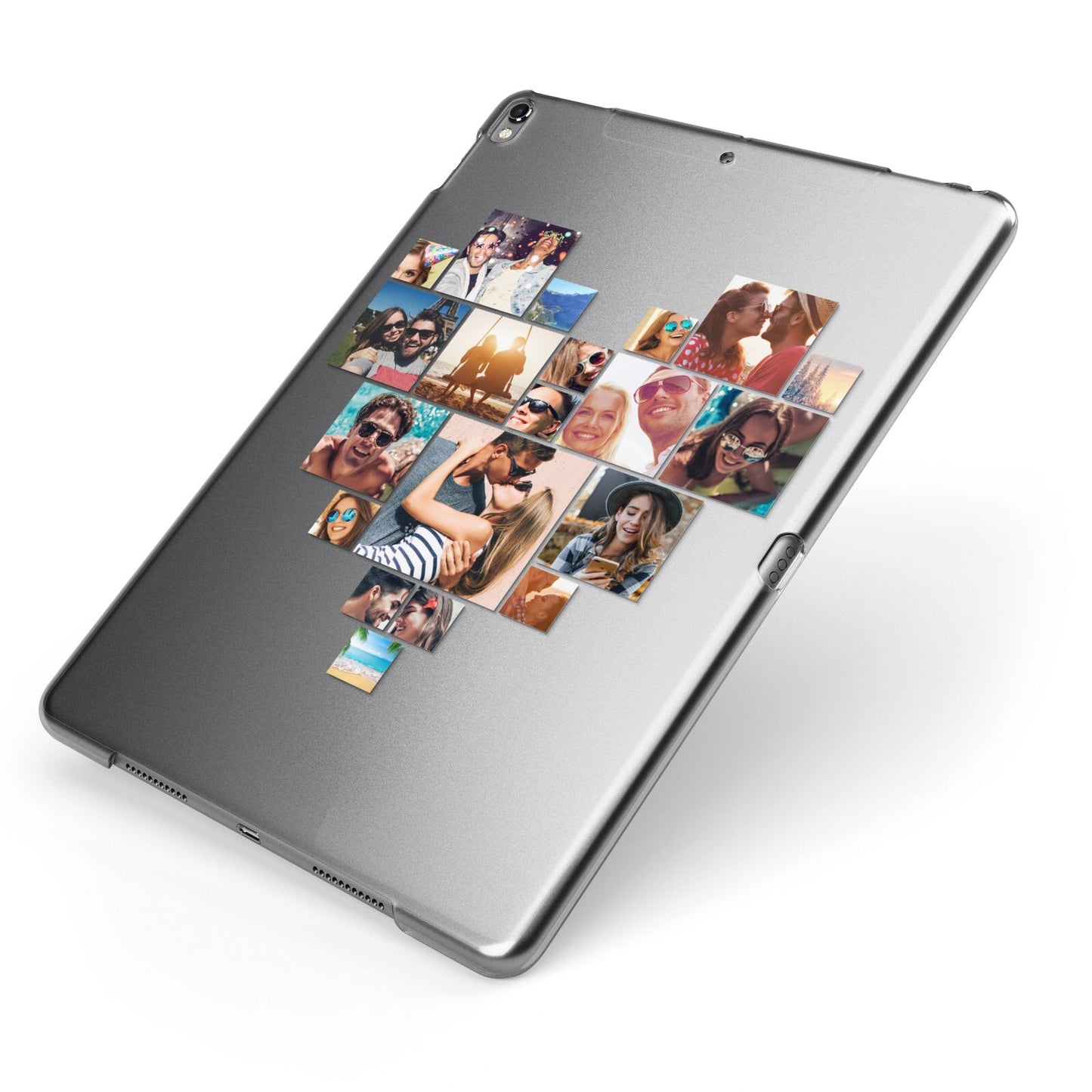 Heart Shaped Photo Montage Upload Apple iPad Case on Grey iPad Side View
