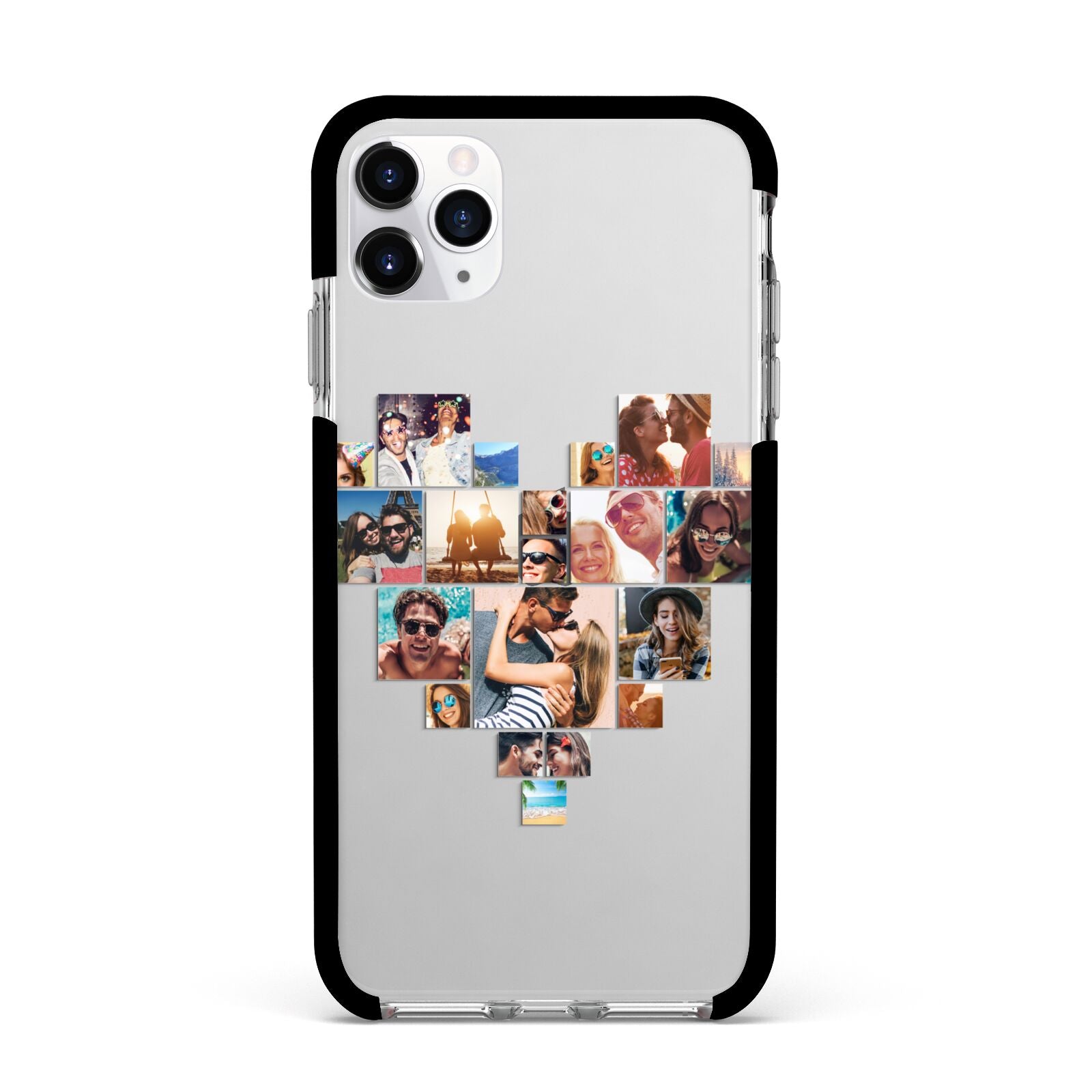 Heart Shaped Photo Montage Upload Apple iPhone 11 Pro Max in Silver with Black Impact Case