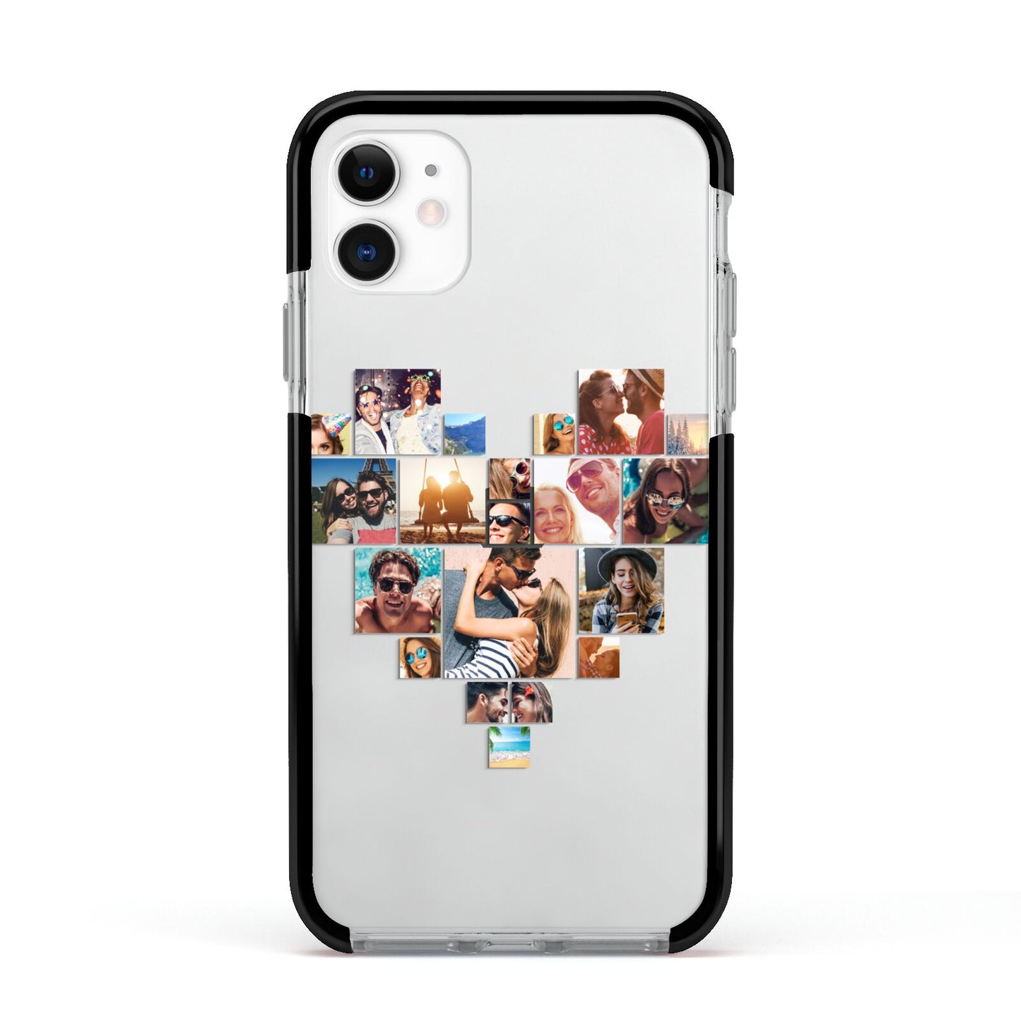 Heart Shaped Photo Montage Upload Apple iPhone 11 in White with Black Impact Case