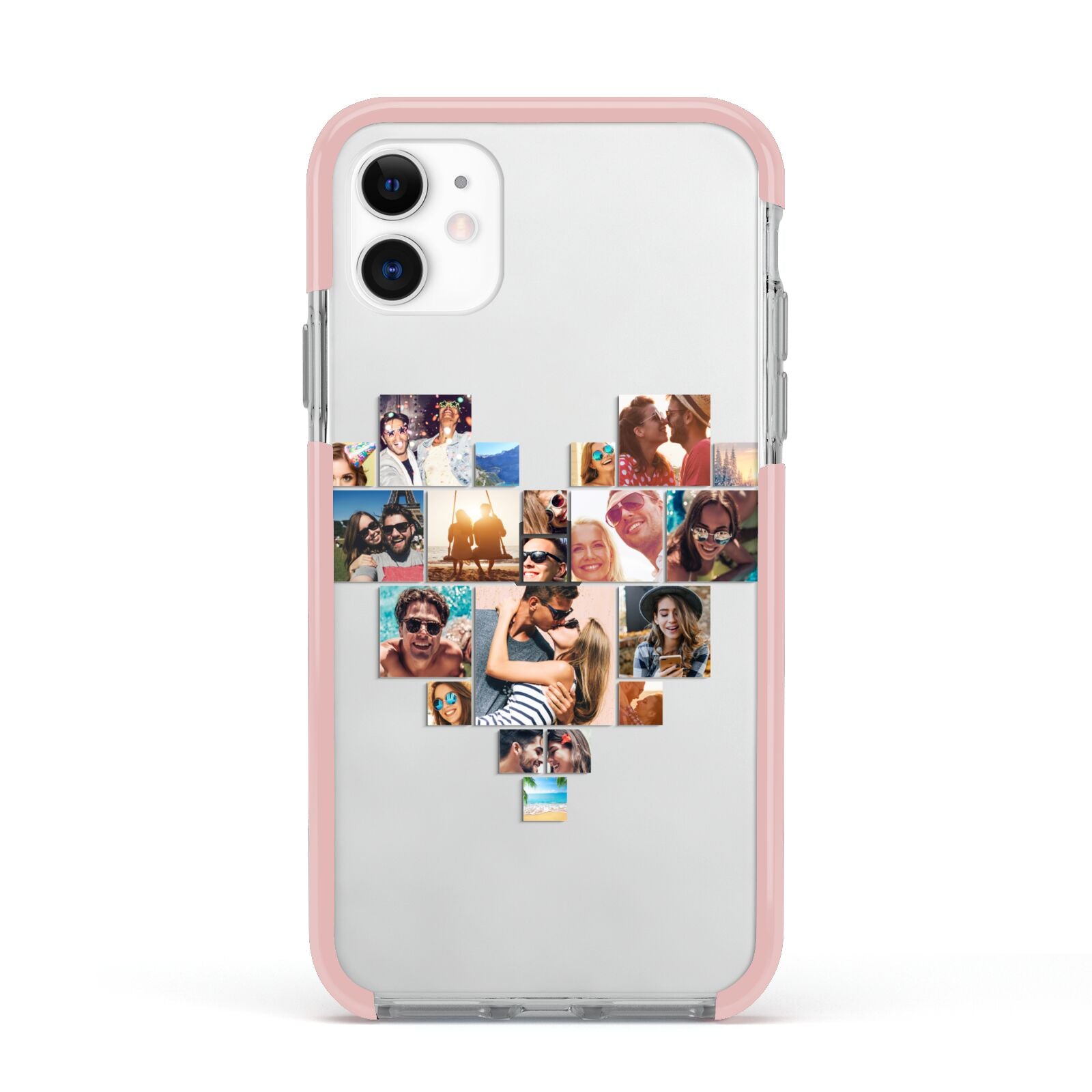 Heart Shaped Photo Montage Upload Apple iPhone 11 in White with Pink Impact Case