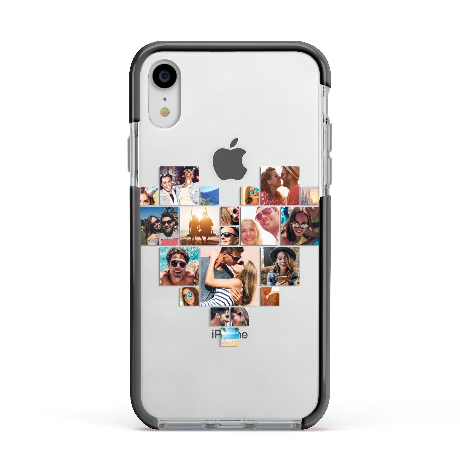 Heart Shaped Photo Montage Upload Apple iPhone XR Impact Case Black Edge on Silver Phone