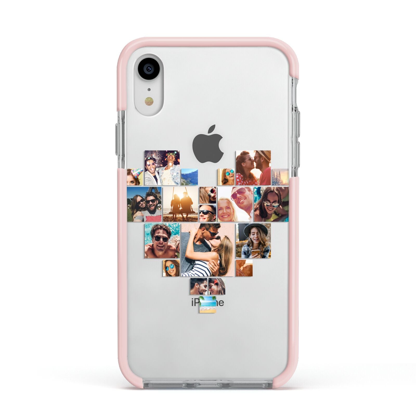 Heart Shaped Photo Montage Upload Apple iPhone XR Impact Case Pink Edge on Silver Phone