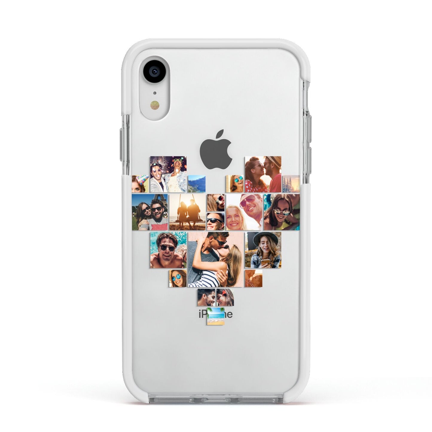 Heart Shaped Photo Montage Upload Apple iPhone XR Impact Case White Edge on Silver Phone