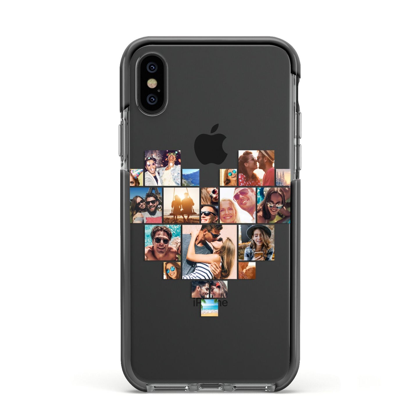 Heart Shaped Photo Montage Upload Apple iPhone Xs Impact Case Black Edge on Black Phone