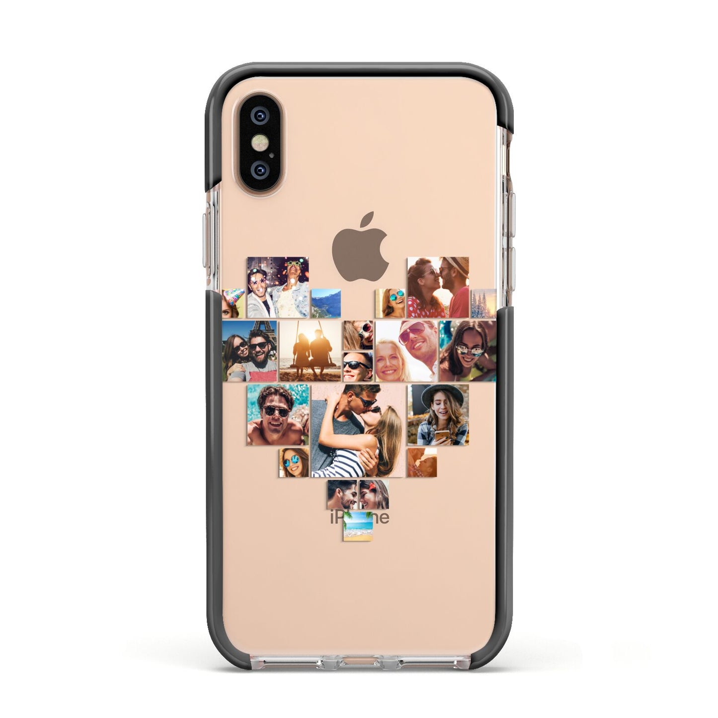 Heart Shaped Photo Montage Upload Apple iPhone Xs Impact Case Black Edge on Gold Phone
