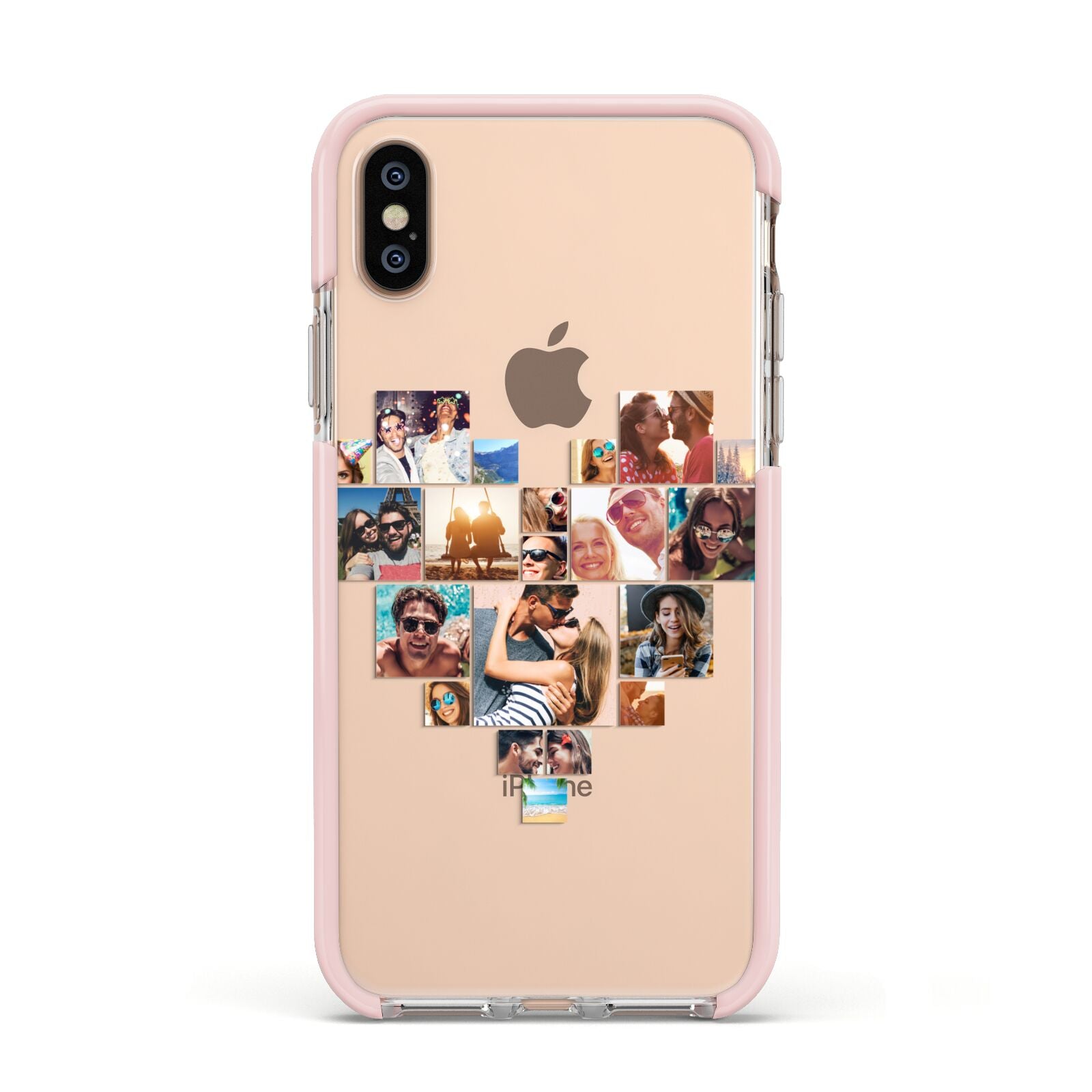 Heart Shaped Photo Montage Upload Apple iPhone Xs Impact Case Pink Edge on Gold Phone