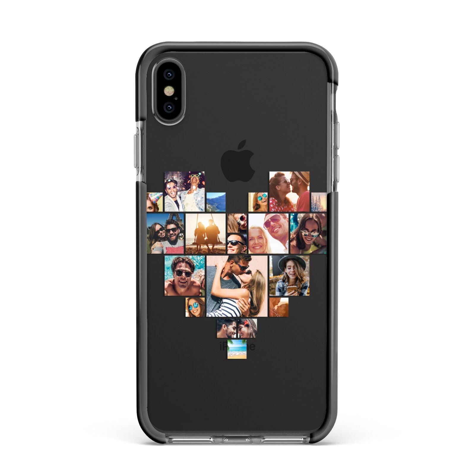 Heart Shaped Photo Montage Upload Apple iPhone Xs Max Impact Case Black Edge on Black Phone