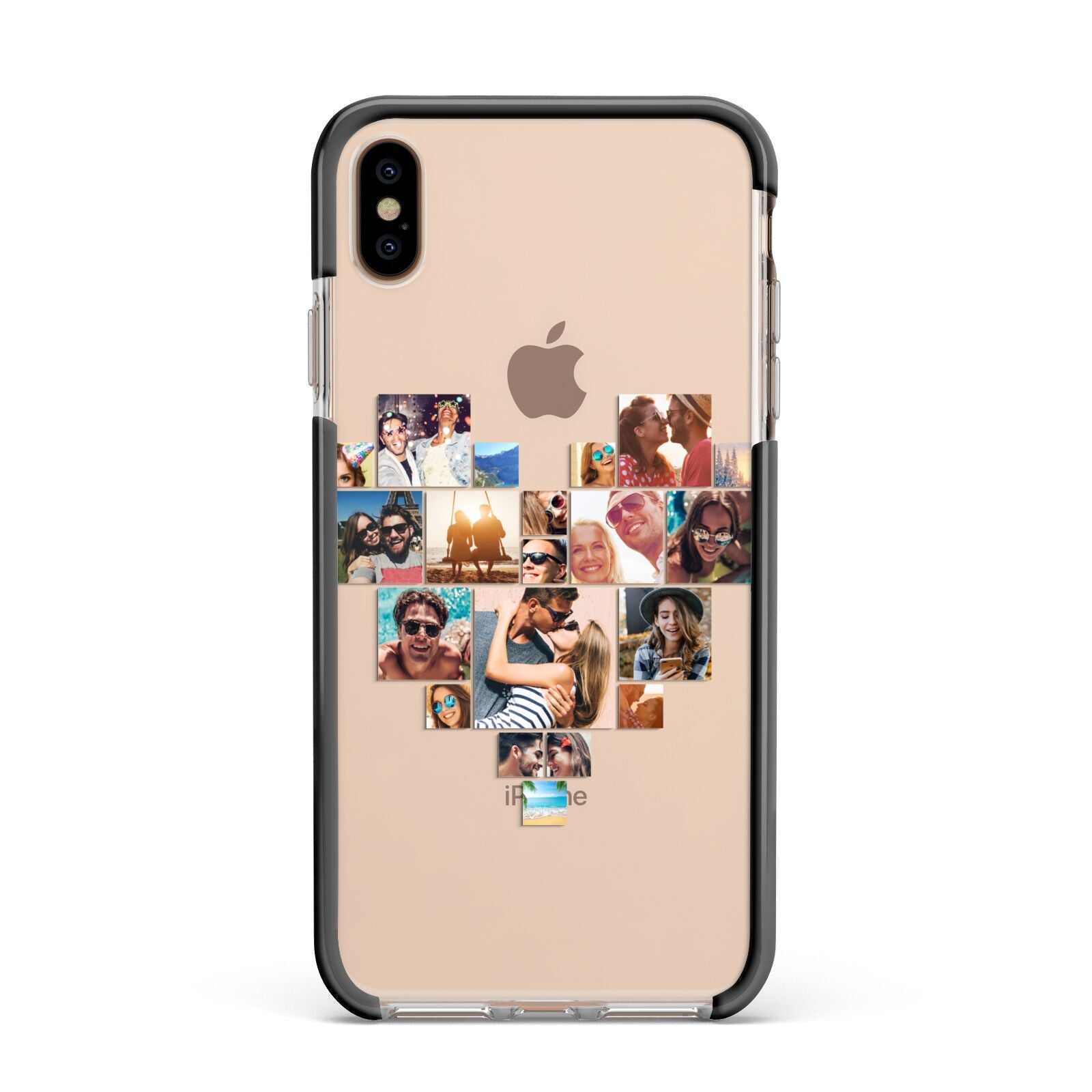Heart Shaped Photo Montage Upload Apple iPhone Xs Max Impact Case Black Edge on Gold Phone