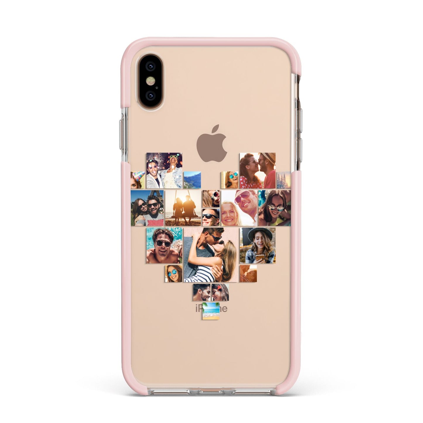 Heart Shaped Photo Montage Upload Apple iPhone Xs Max Impact Case Pink Edge on Gold Phone
