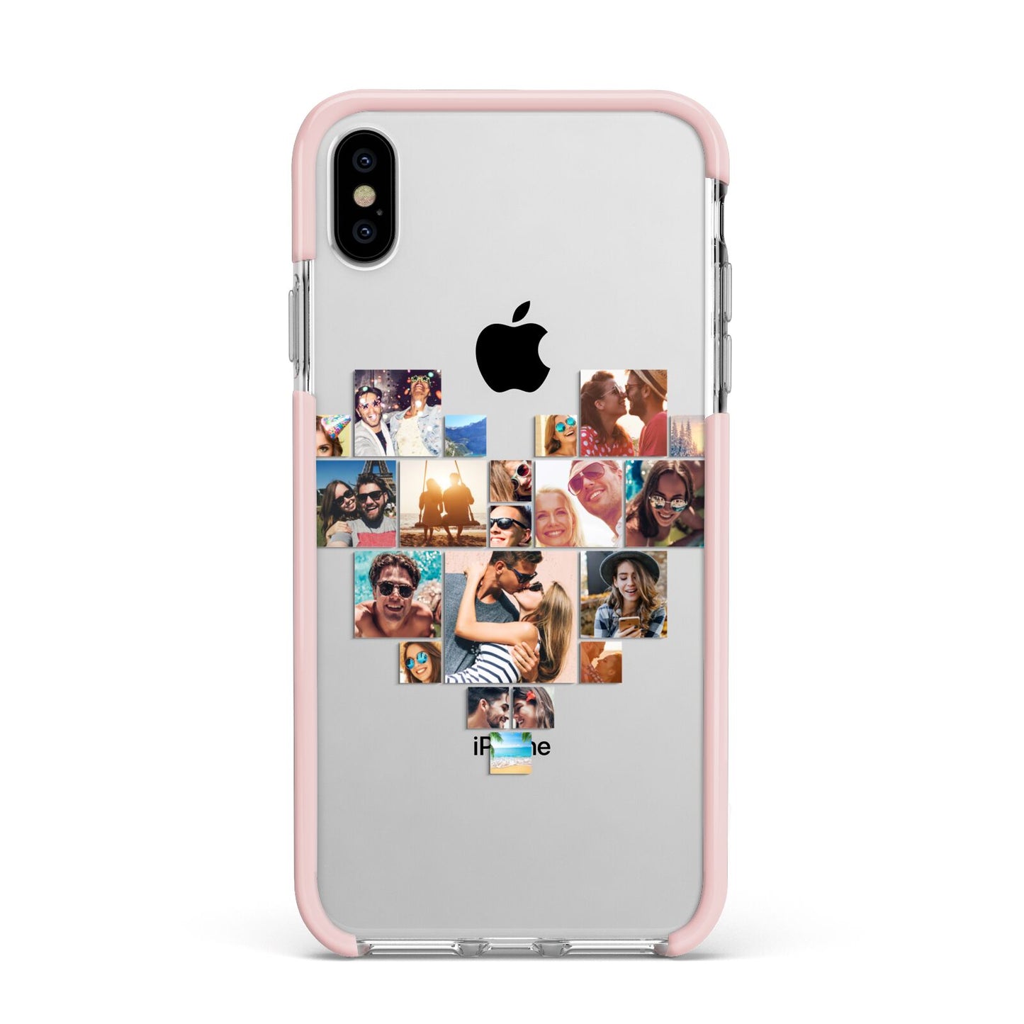 Heart Shaped Photo Montage Upload Apple iPhone Xs Max Impact Case Pink Edge on Silver Phone