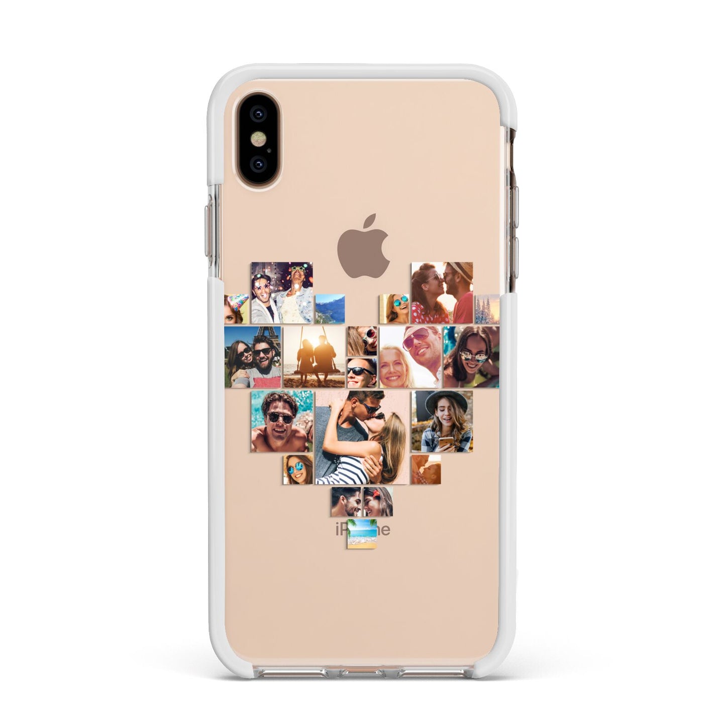 Heart Shaped Photo Montage Upload Apple iPhone Xs Max Impact Case White Edge on Gold Phone