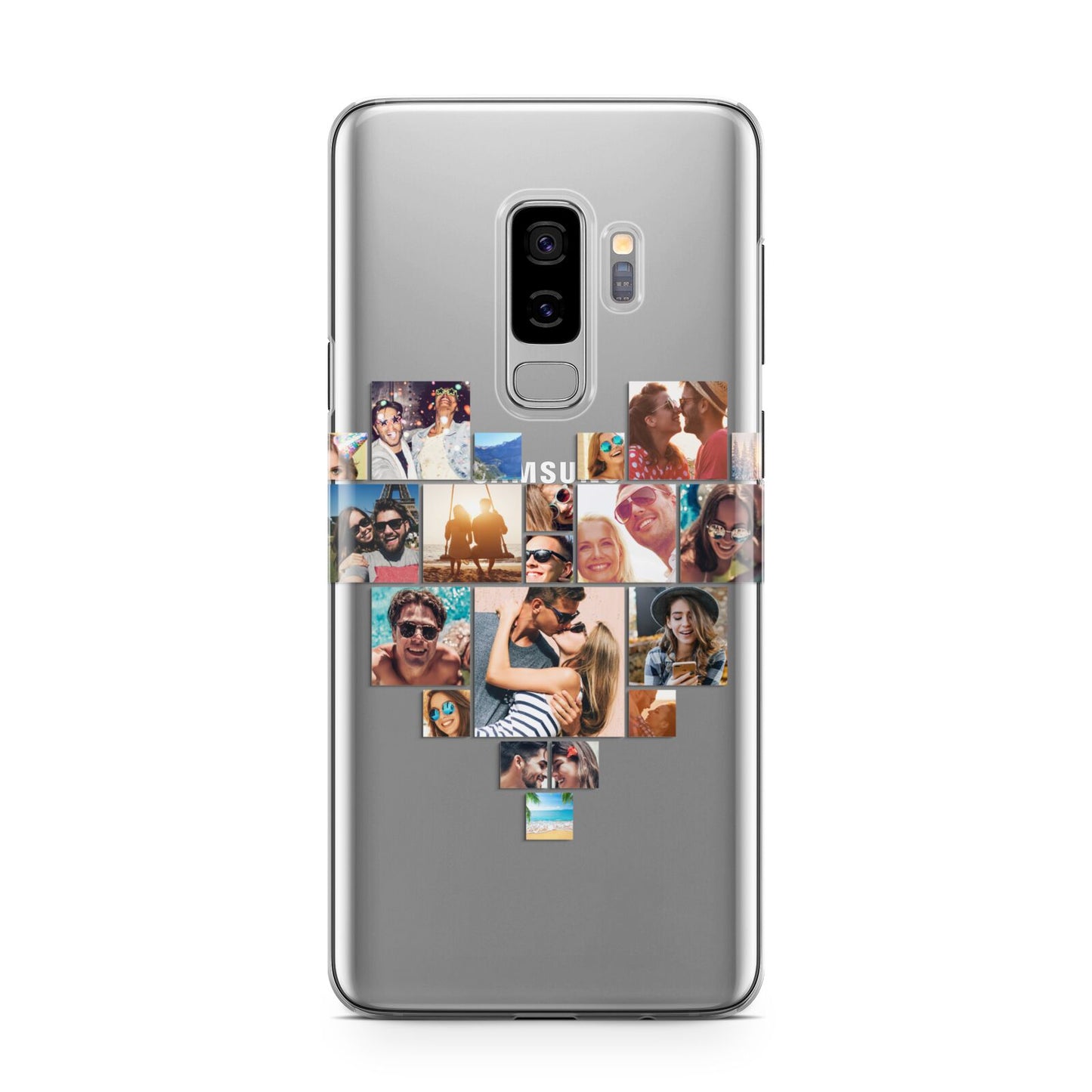 Heart Shaped Photo Montage Upload Samsung Galaxy S9 Plus Case on Silver phone