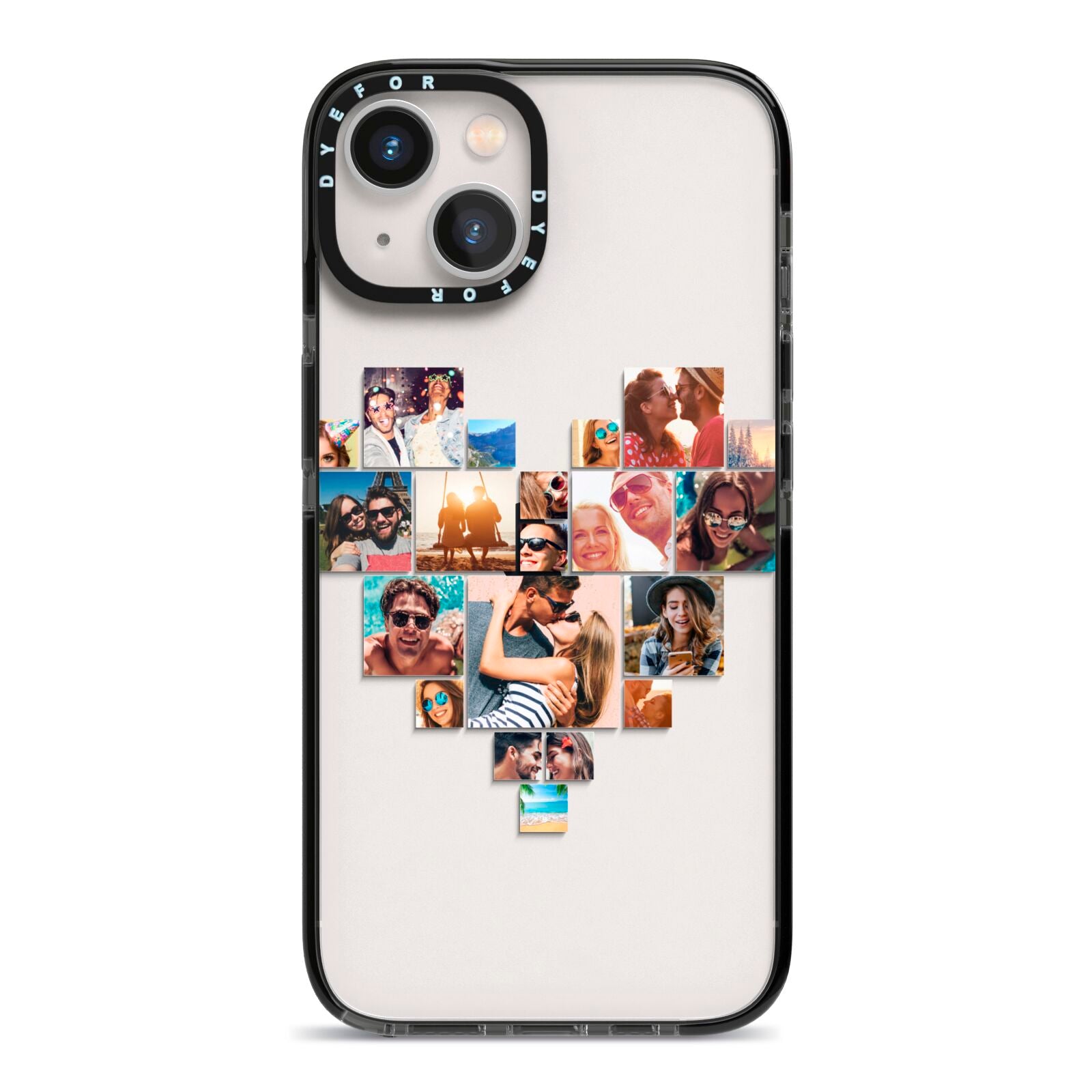 Heart Shaped Photo Montage Upload iPhone 13 Black Impact Case on Silver phone