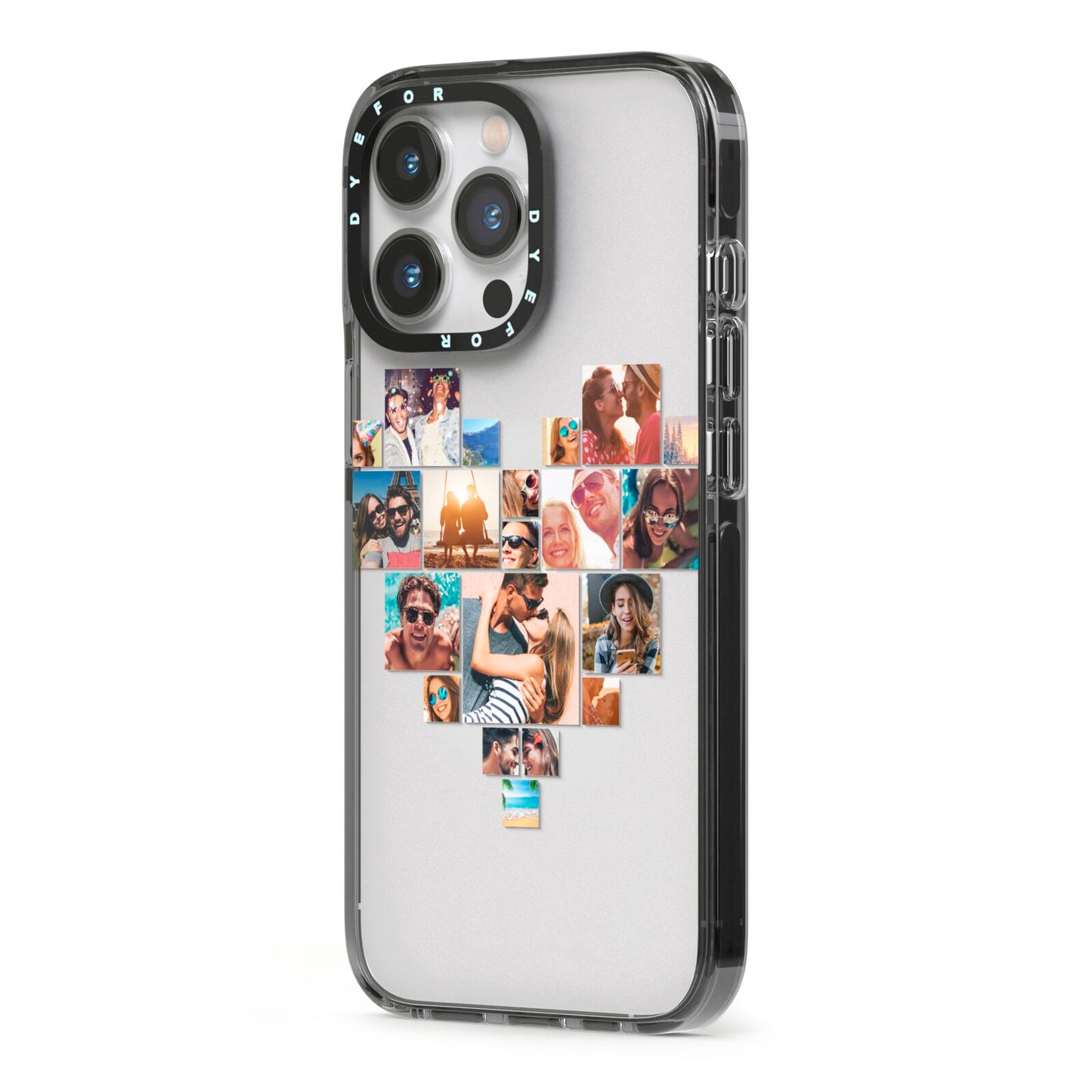 Heart Shaped Photo Montage Upload iPhone 13 Pro Black Impact Case Side Angle on Silver phone