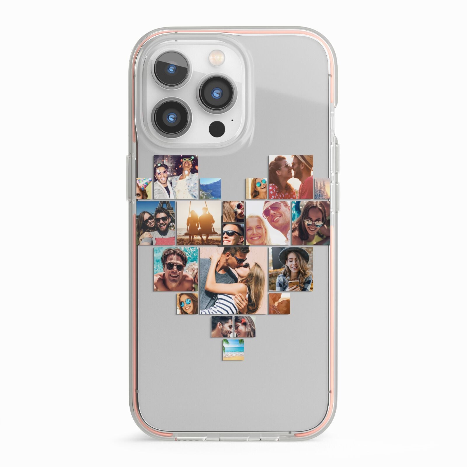 Heart Shaped Photo Montage Upload iPhone 13 Pro TPU Impact Case with Pink Edges