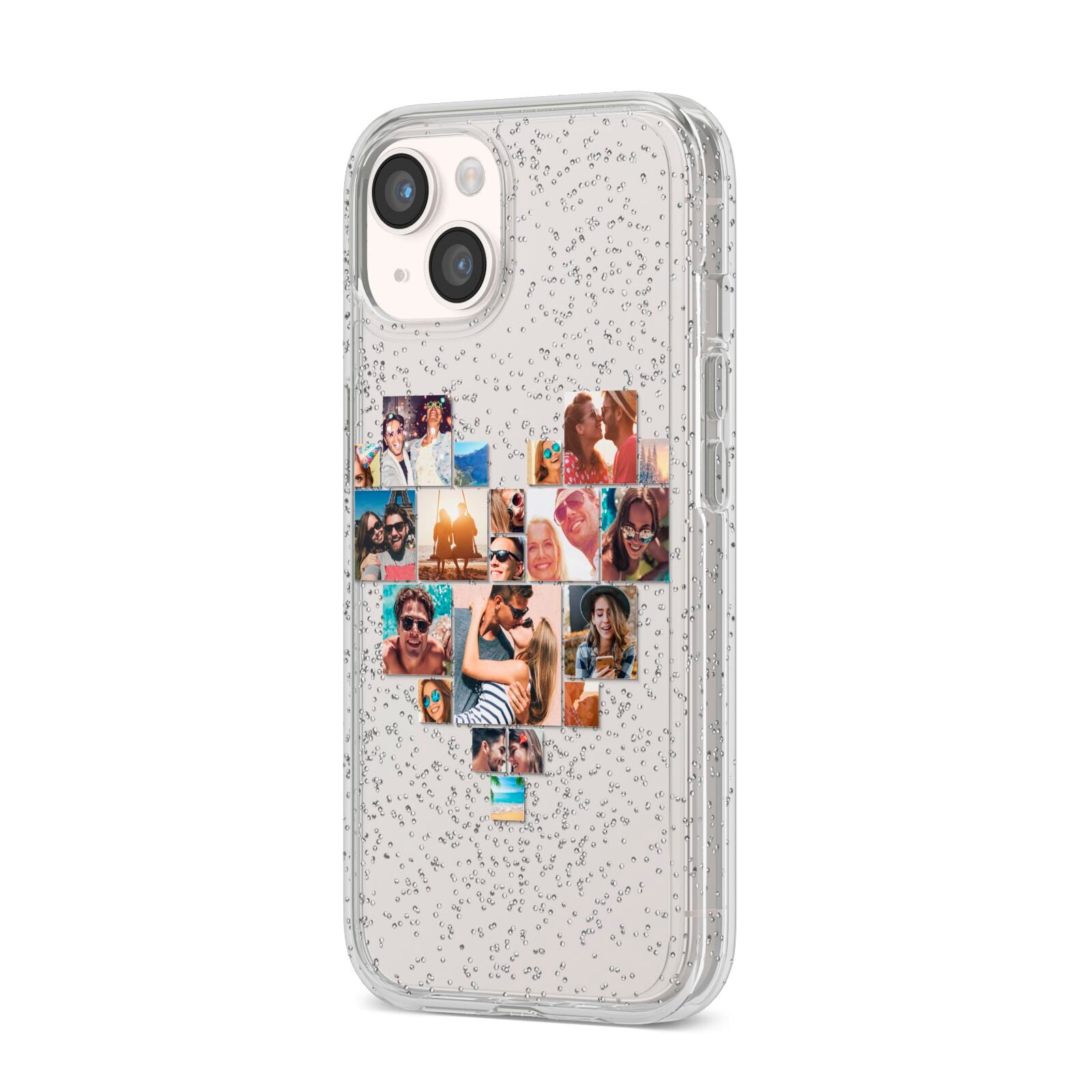 Heart Shaped Photo Montage Upload iPhone 14 Glitter Tough Case Starlight Angled Image