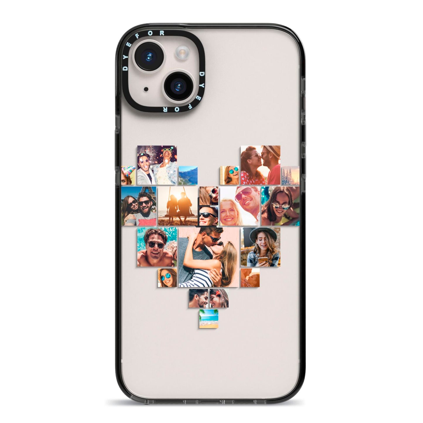 Heart Shaped Photo Montage Upload iPhone 14 Plus Black Impact Case on Silver phone
