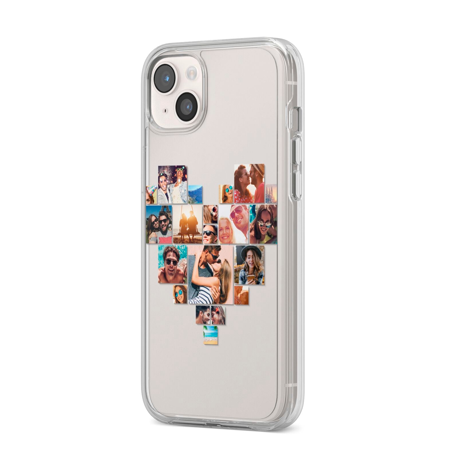 Heart Shaped Photo Montage Upload iPhone 14 Plus Clear Tough Case Starlight Angled Image