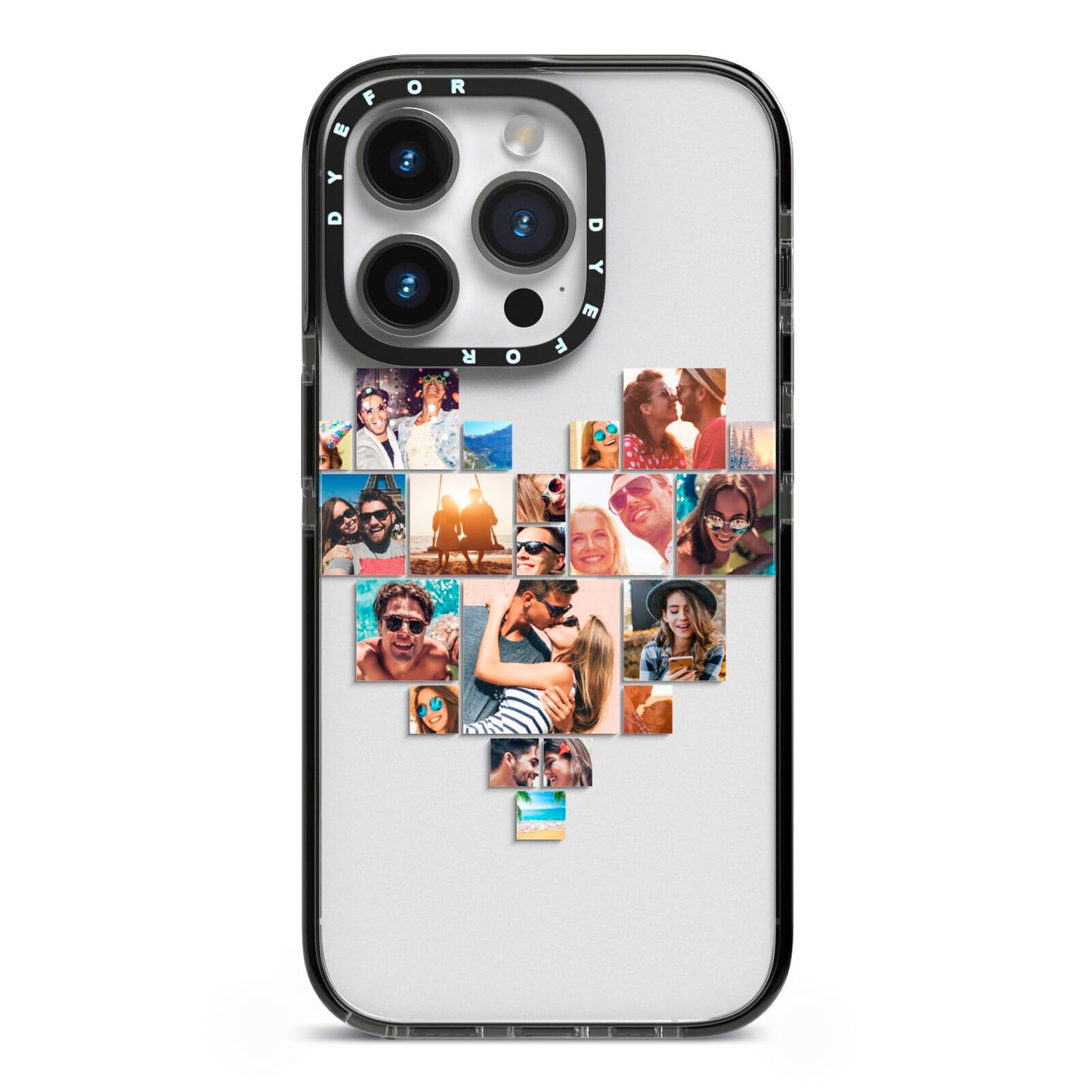 Heart Shaped Photo Montage Upload iPhone 14 Pro Black Impact Case on Silver phone