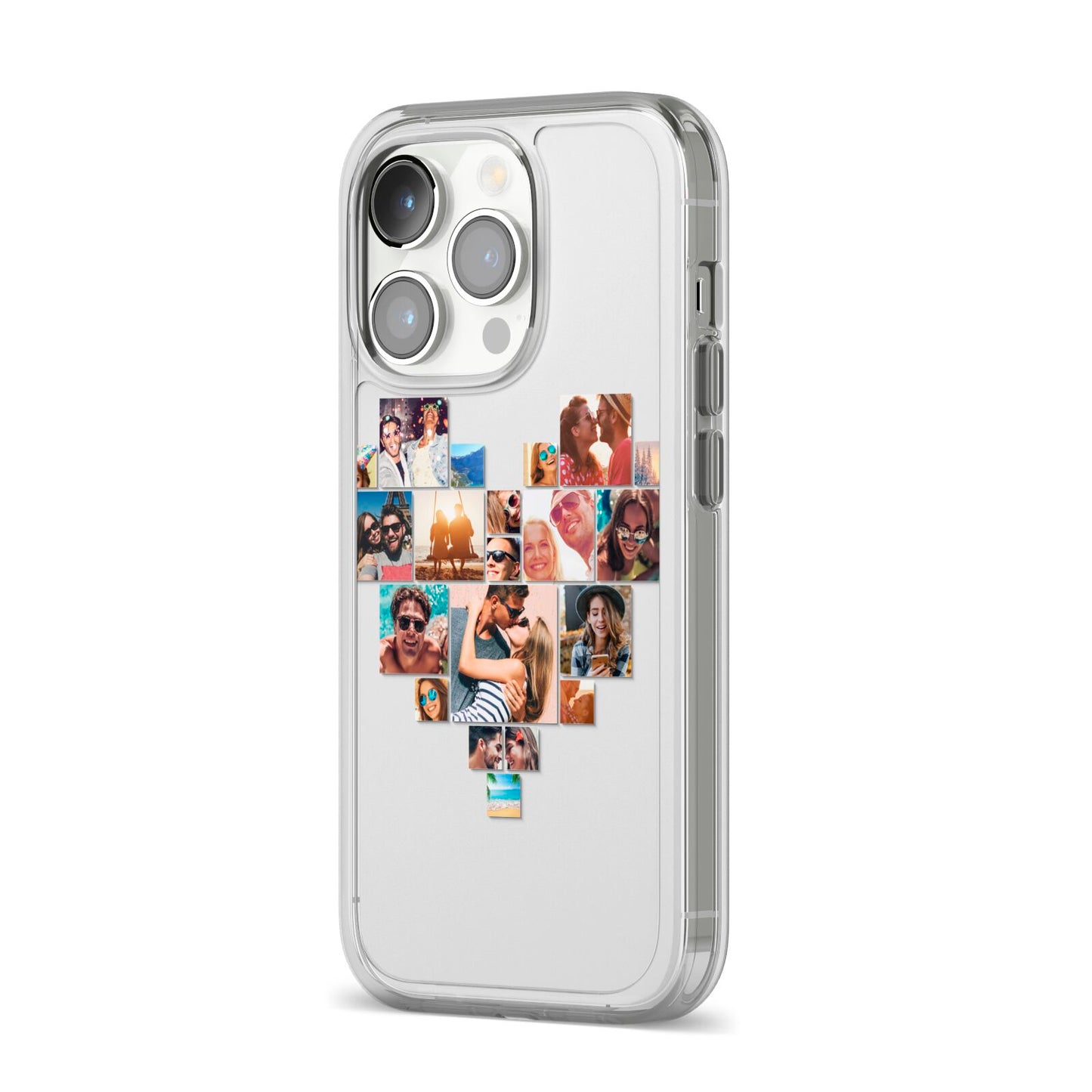 Heart Shaped Photo Montage Upload iPhone 14 Pro Clear Tough Case Silver Angled Image