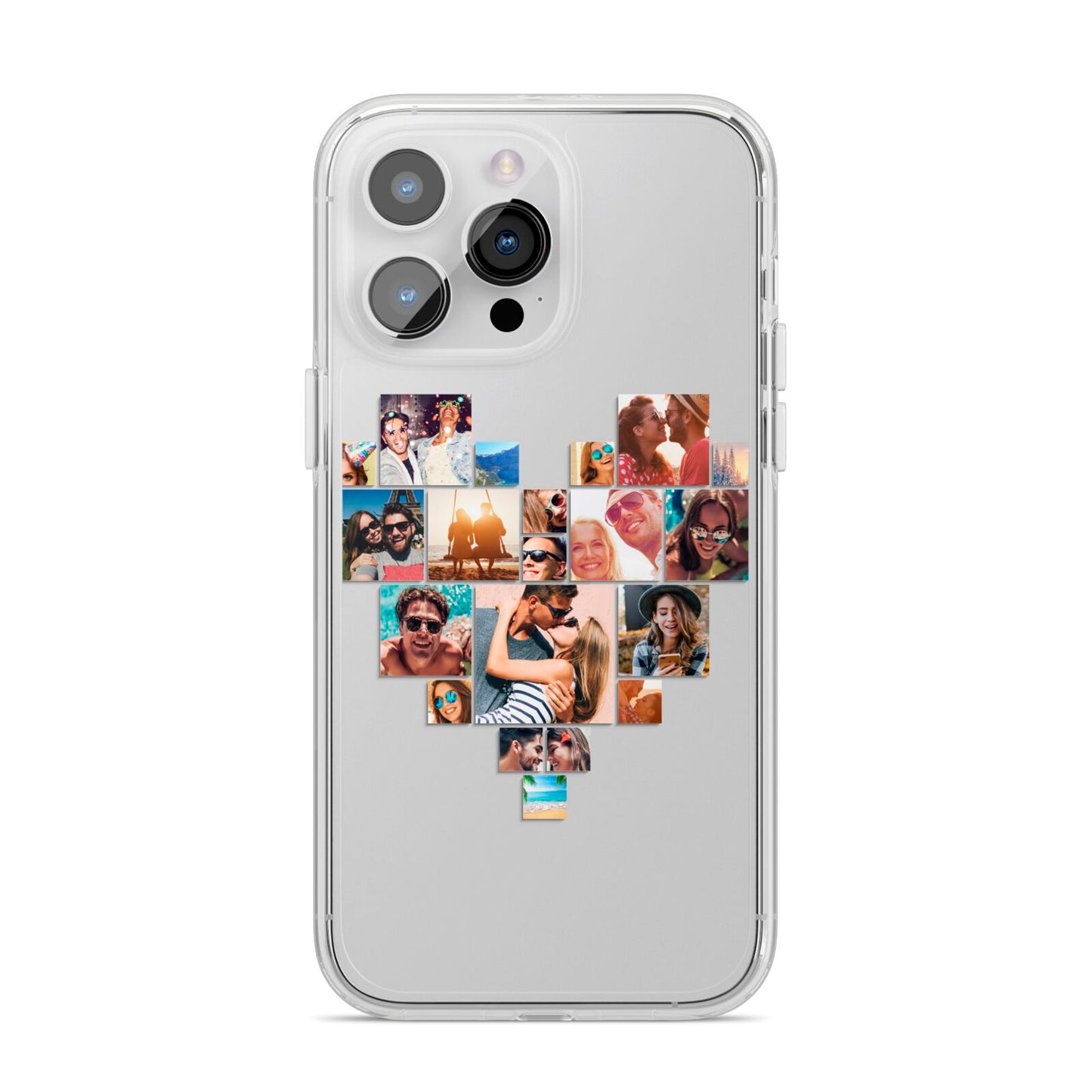 Heart Shaped Photo Montage Upload iPhone 14 Pro Max Clear Tough Case Silver