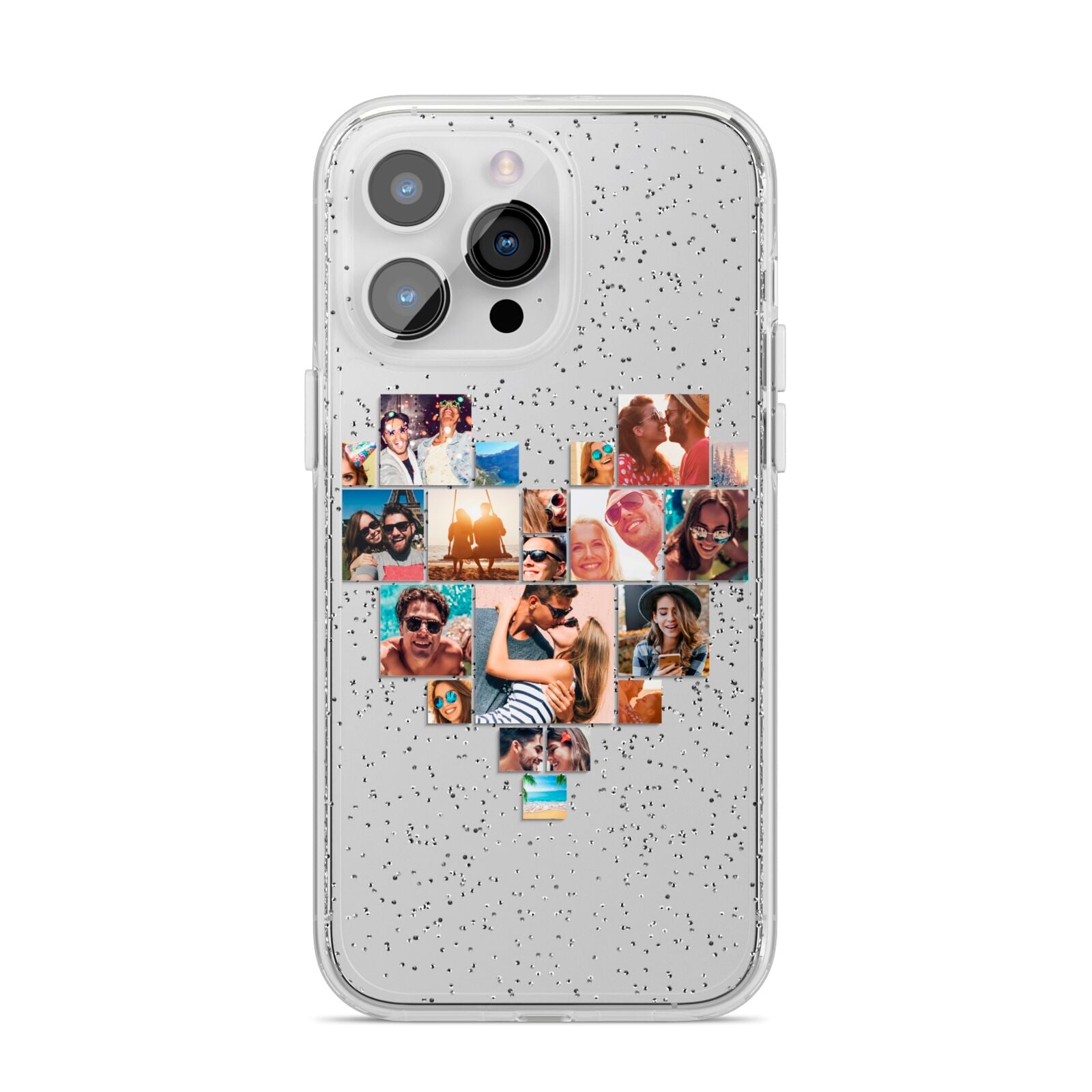 Heart Shaped Photo Montage Upload iPhone 14 Pro Max Glitter Tough Case Silver