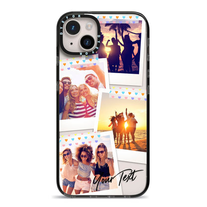 Heart Tape Photo with Text iPhone 14 Plus Black Impact Case on Silver phone