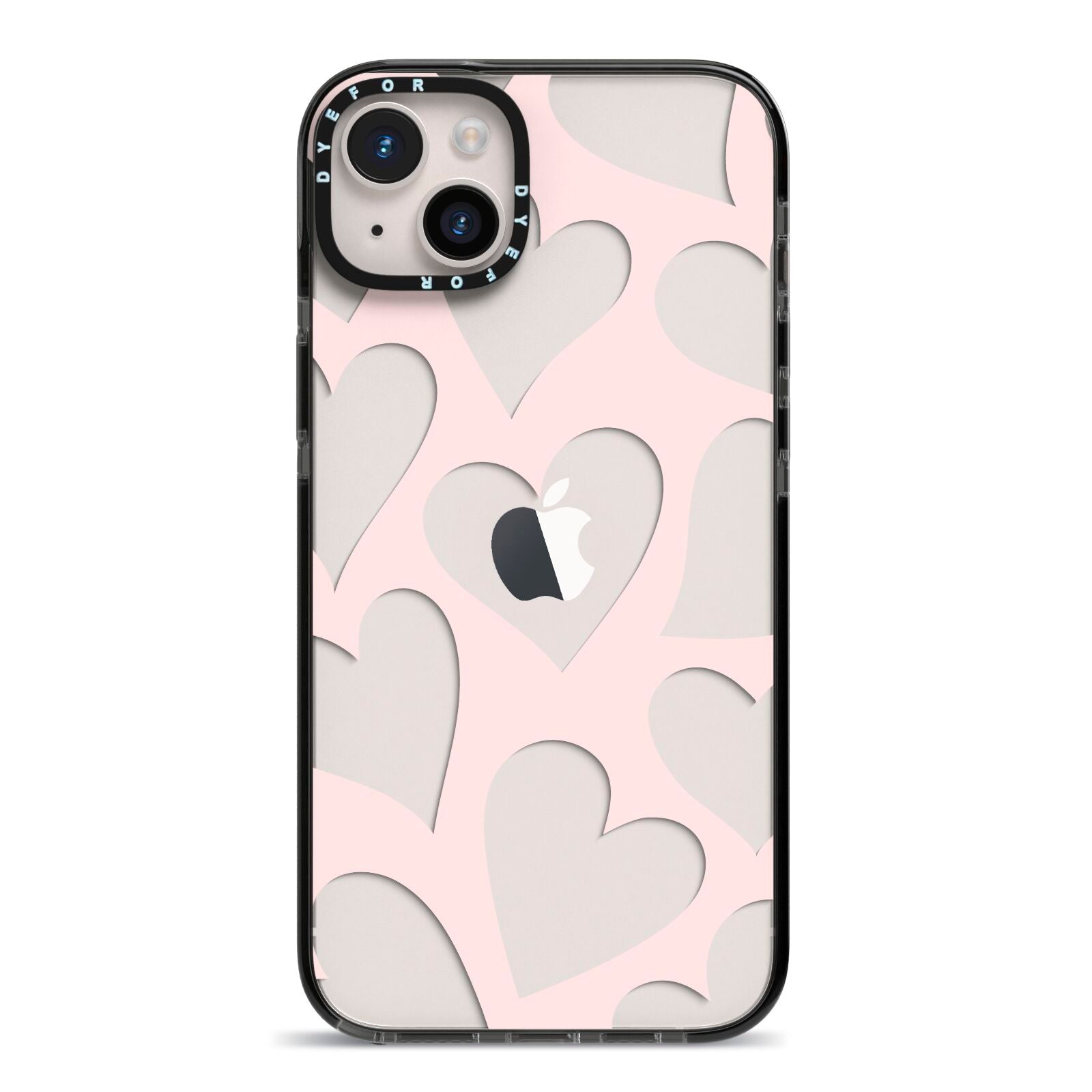 Heart iPhone 14 Plus Black Impact Case on Silver phone