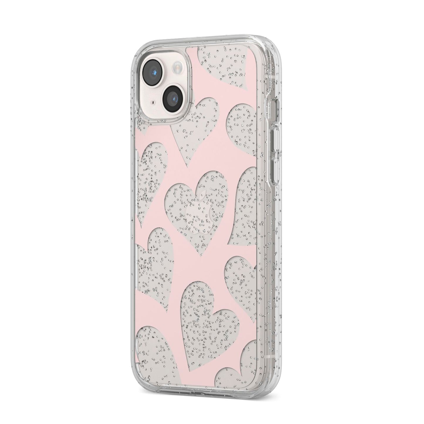 Heart iPhone 14 Plus Glitter Tough Case Starlight Angled Image