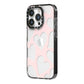 Heart iPhone 14 Pro Black Impact Case Side Angle on Silver phone