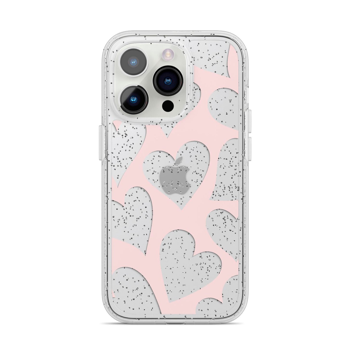 Heart iPhone 14 Pro Glitter Tough Case Silver