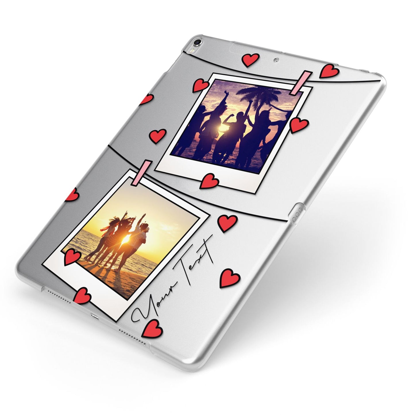 Hearts Photo Montage Upload with Text Apple iPad Case on Silver iPad Side View
