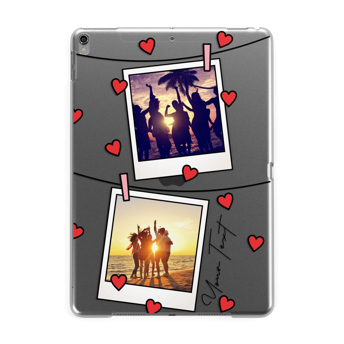 Hearts Photo Montage Upload with Text Apple iPad Grey Case