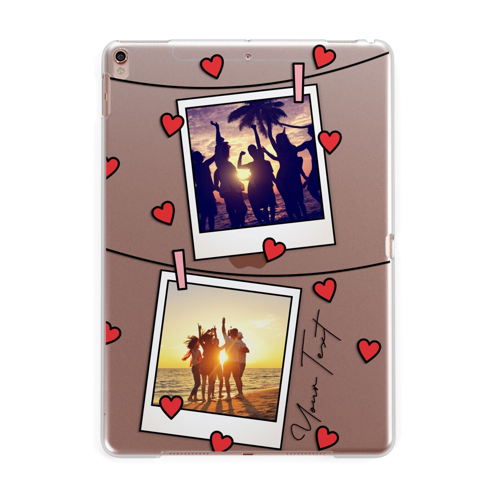 Hearts Photo Montage Upload with Text Apple iPad Rose Gold Case
