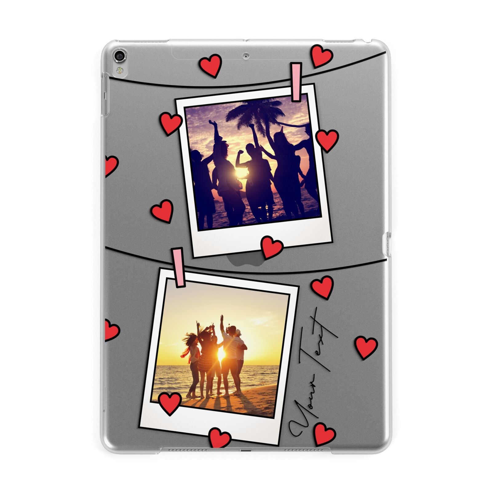 Hearts Photo Montage Upload with Text Apple iPad Silver Case