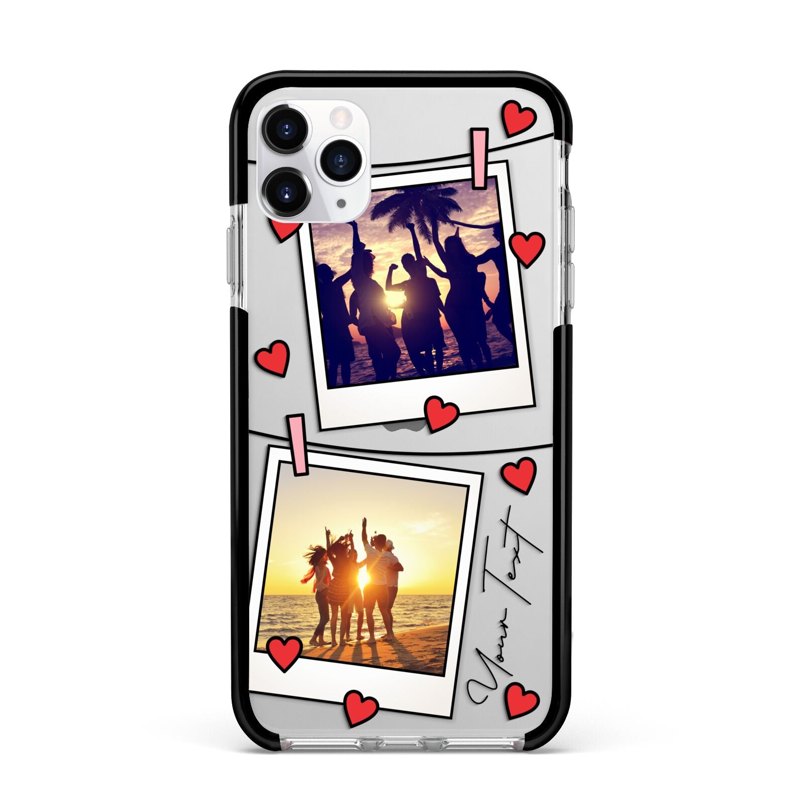 Hearts Photo Montage Upload with Text Apple iPhone 11 Pro Max in Silver with Black Impact Case