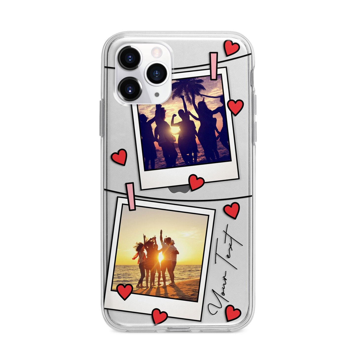 Hearts Photo Montage Upload with Text Apple iPhone 11 Pro Max in Silver with Bumper Case