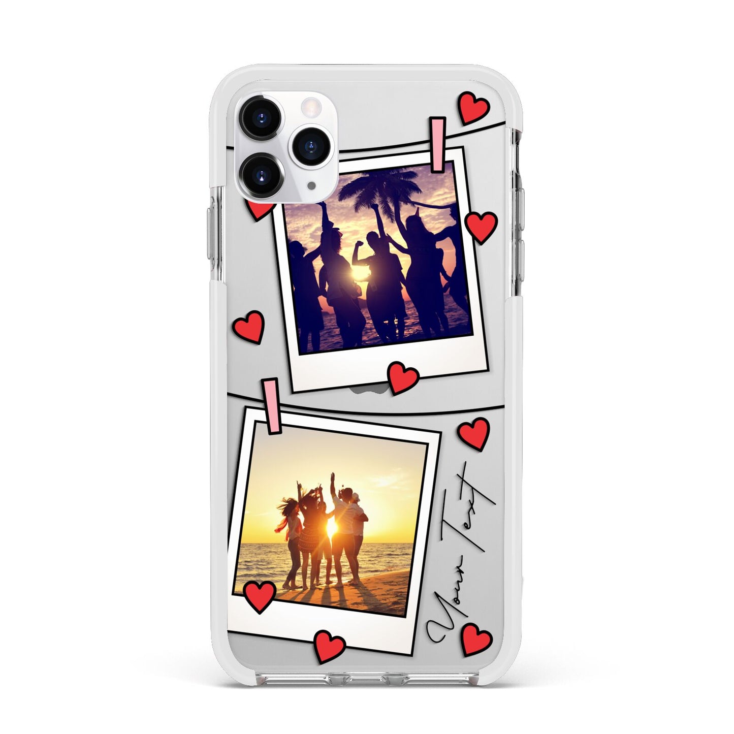 Hearts Photo Montage Upload with Text Apple iPhone 11 Pro Max in Silver with White Impact Case