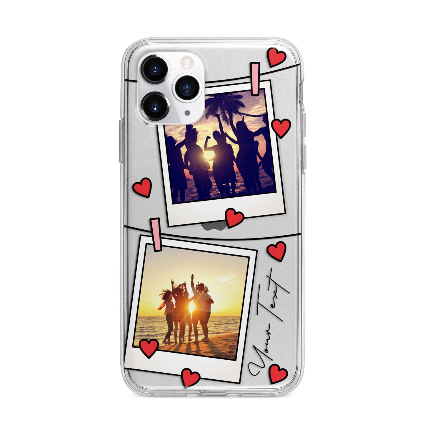 Hearts Photo Montage Upload with Text Apple iPhone 11 Pro in Silver with Bumper Case