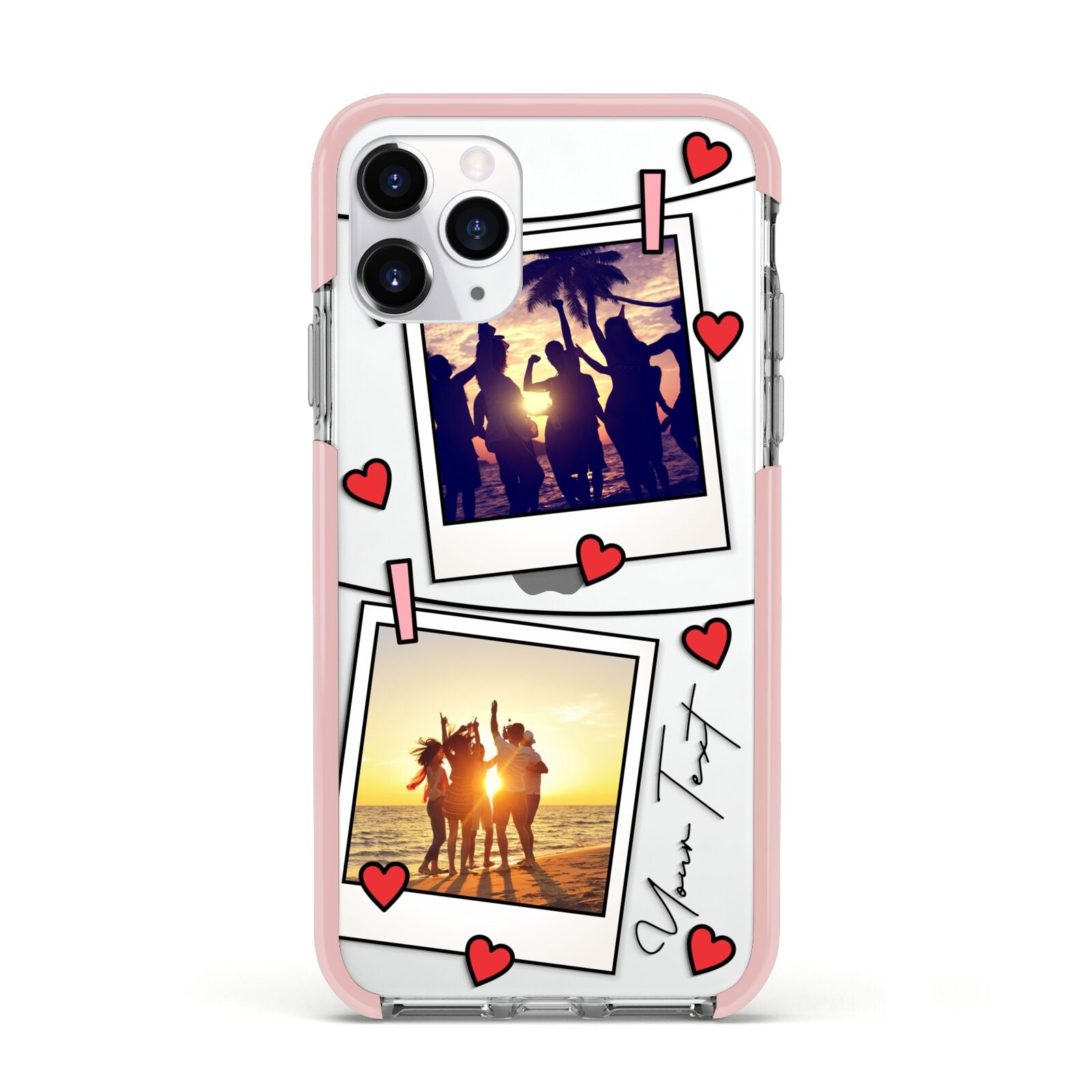 Hearts Photo Montage Upload with Text Apple iPhone 11 Pro in Silver with Pink Impact Case