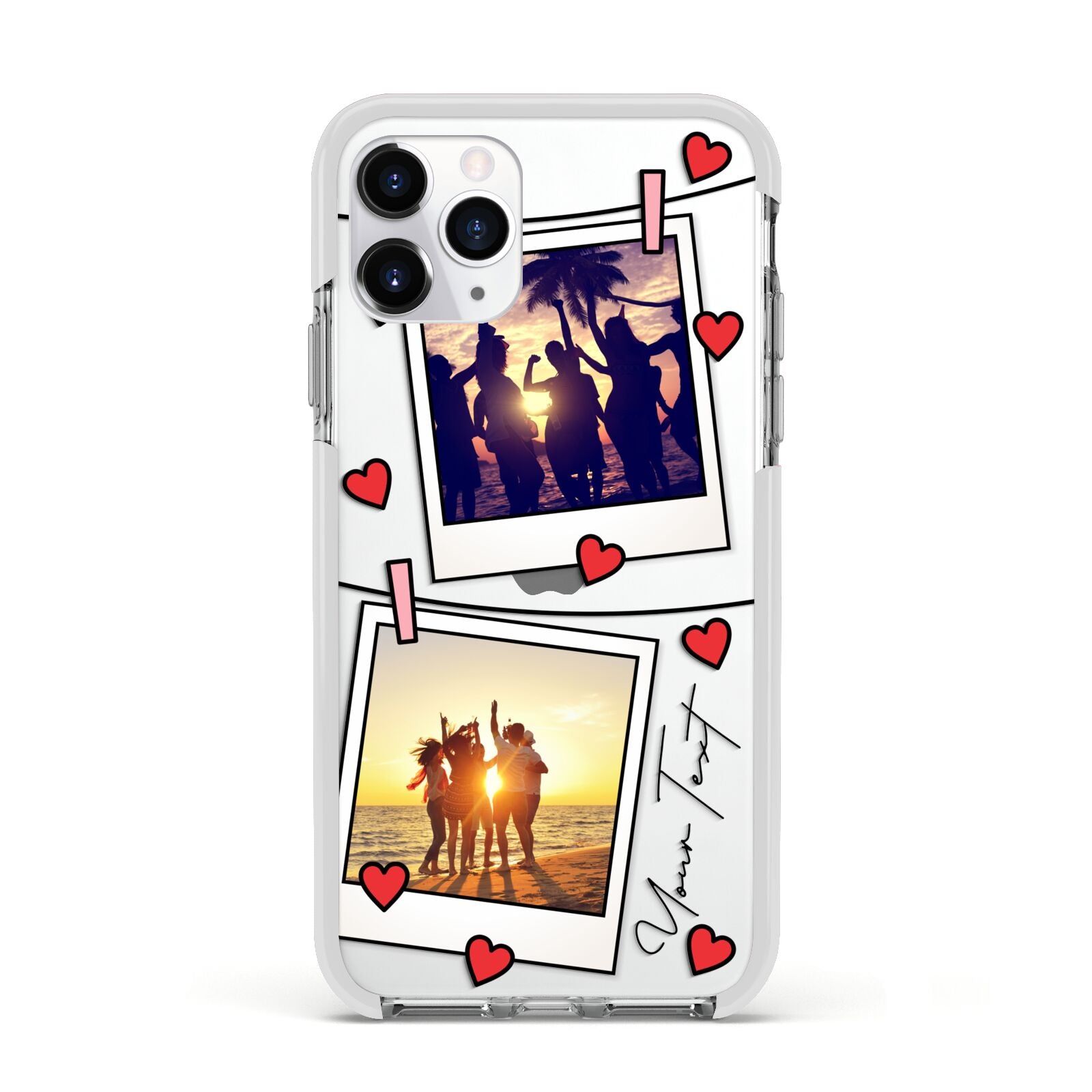 Hearts Photo Montage Upload with Text Apple iPhone 11 Pro in Silver with White Impact Case