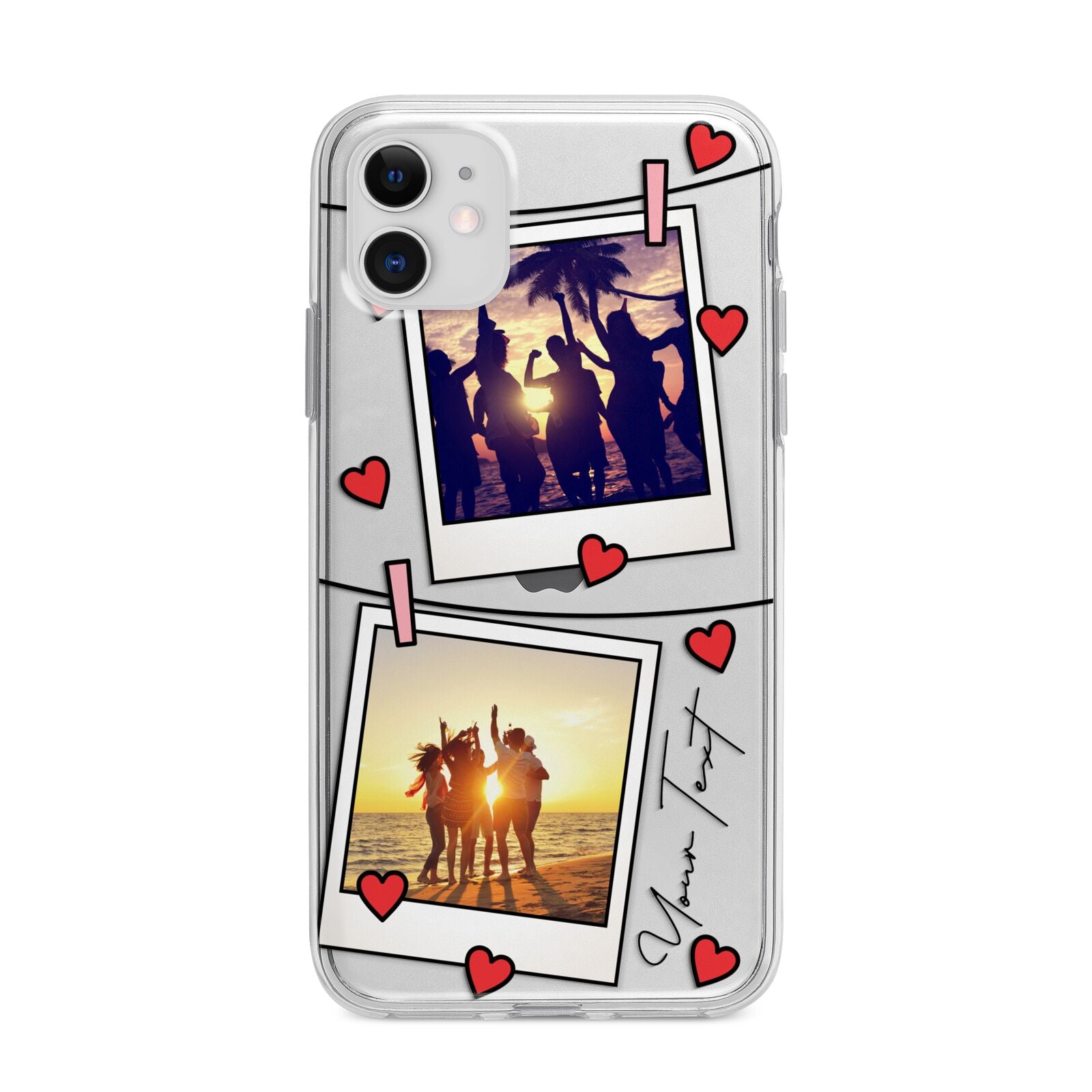 Hearts Photo Montage Upload with Text Apple iPhone 11 in White with Bumper Case