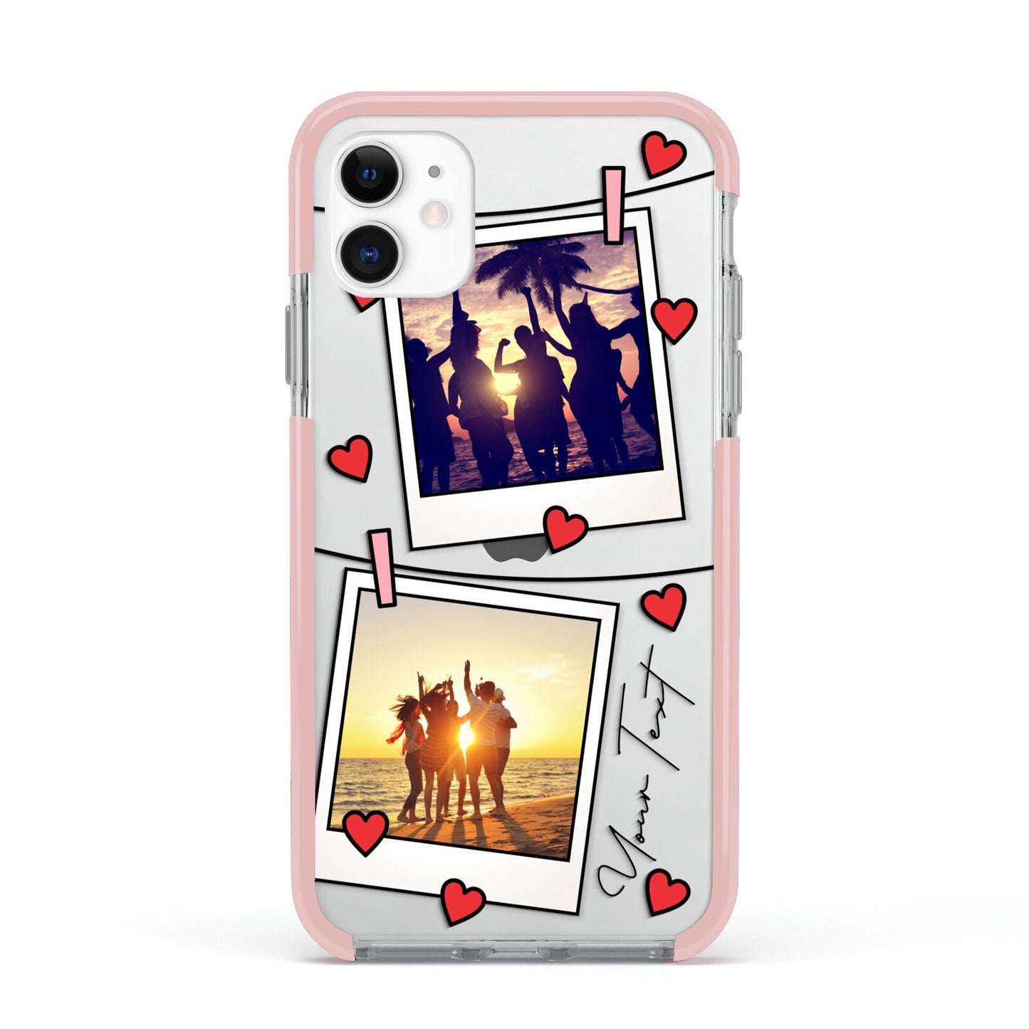 Hearts Photo Montage Upload with Text Apple iPhone 11 in White with Pink Impact Case