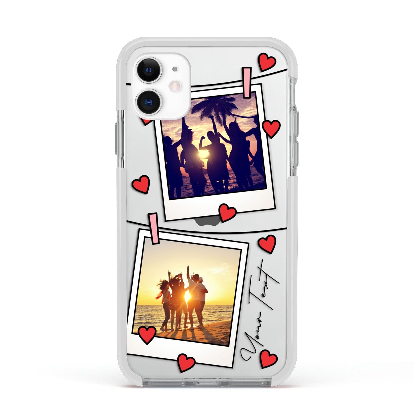 Hearts Photo Montage Upload with Text Apple iPhone 11 in White with White Impact Case