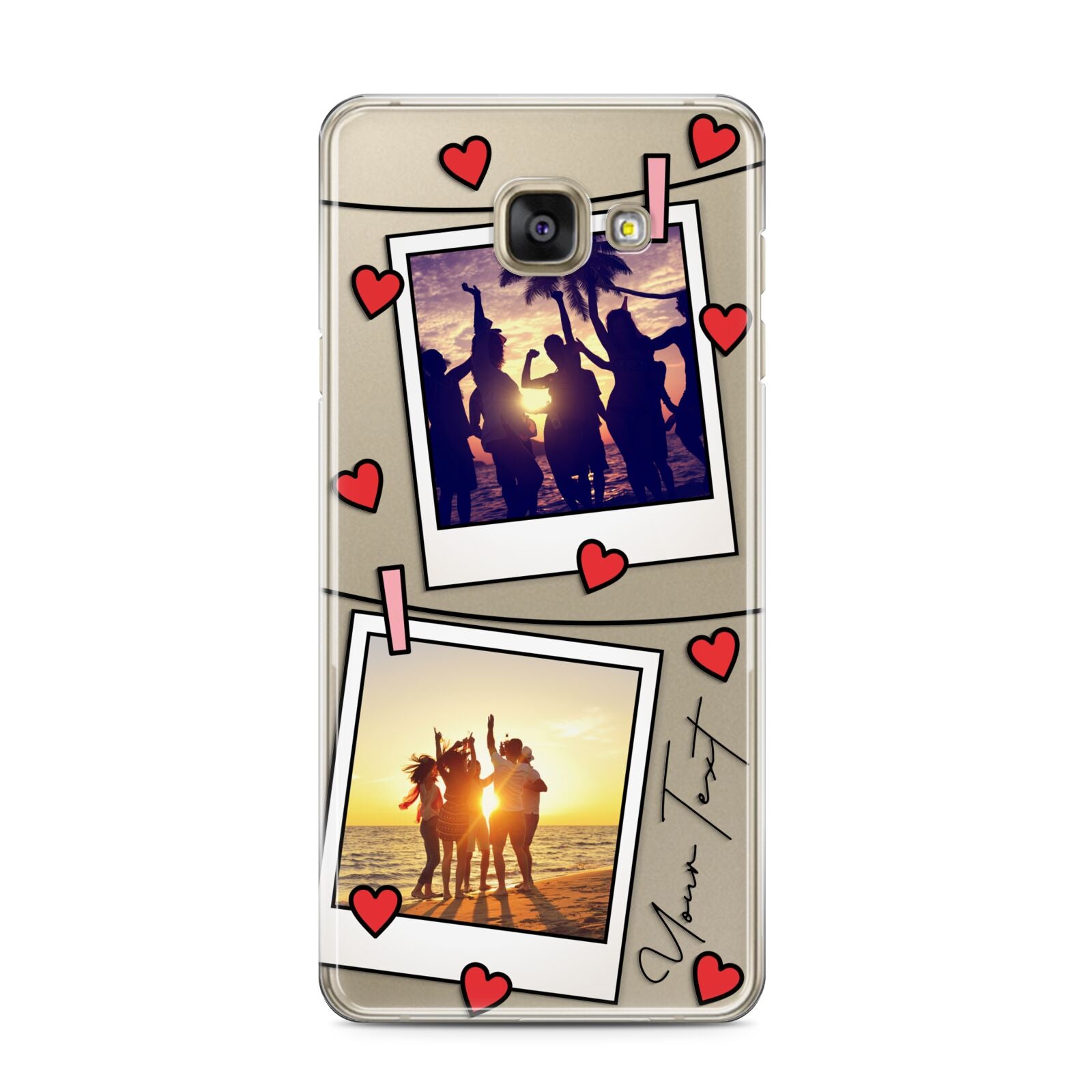 Hearts Photo Montage Upload with Text Samsung Galaxy A3 2016 Case on gold phone