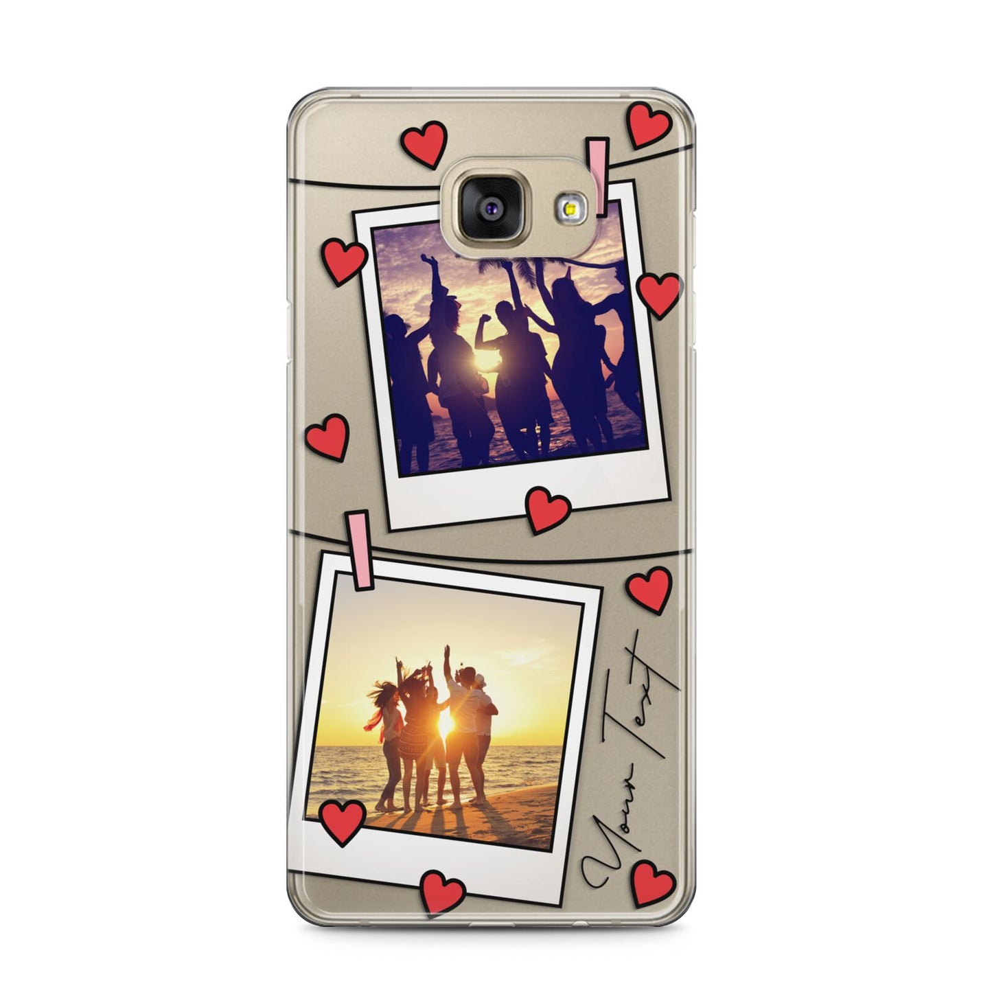 Hearts Photo Montage Upload with Text Samsung Galaxy A5 2016 Case on gold phone